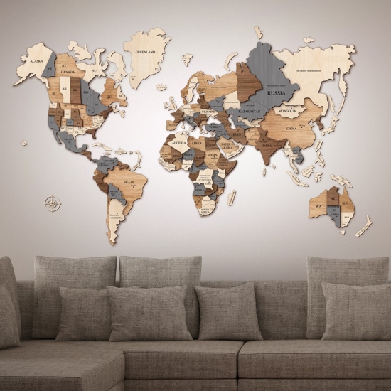 Mappa dal mondo 3d da parete 80x123 cm in legno componibile